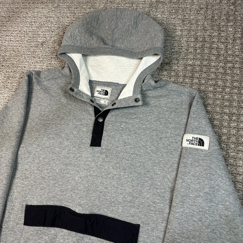 The North Face Mens XXL Snap Neck Hoodie Heather Grey Pullover Sweatshirt